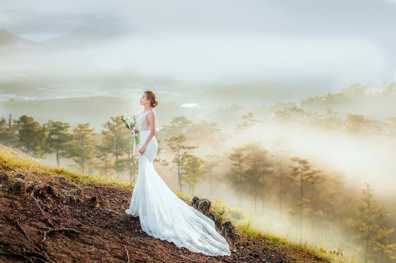 Bride in Vintage Lace Dress
